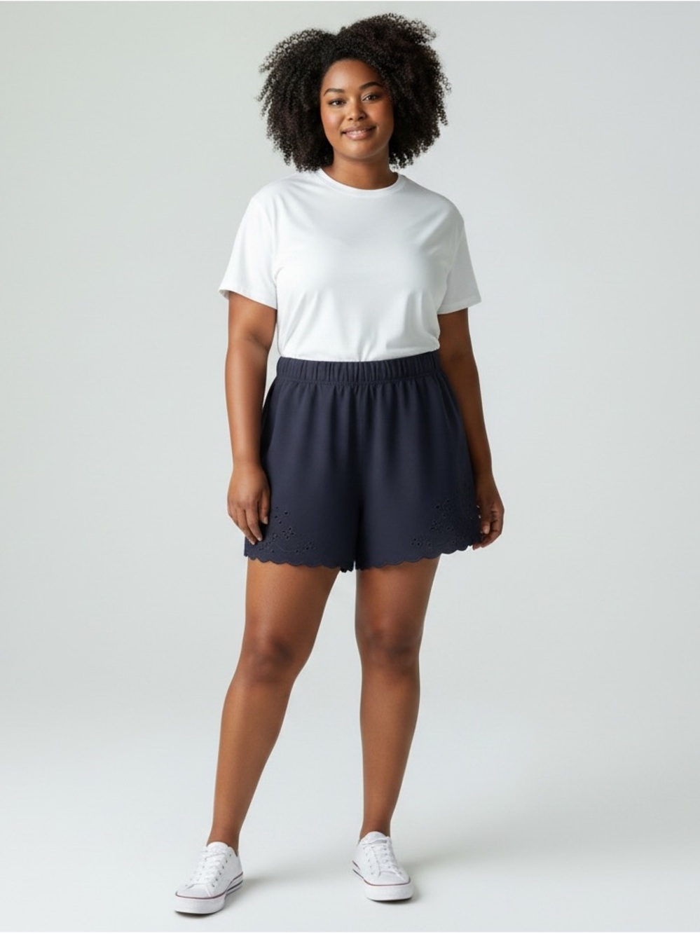 Elie Tahari Navy Scalloped Eyelet Waist Shorts NWT Large